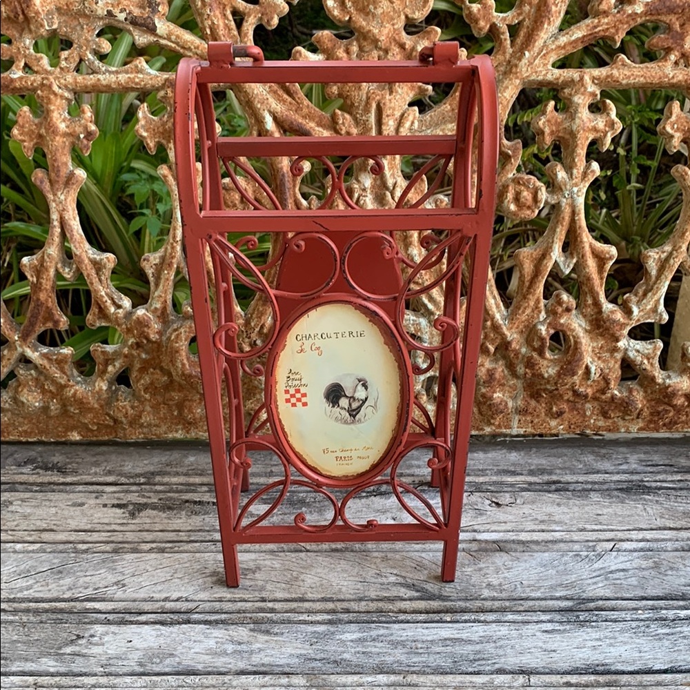 Red Farmhouse Wrought Iron Wine Rack - Picture 8 of 14